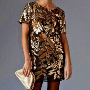 NWT Anthropologie Maeve Short-Sleeve Sheer Embellished Mini Dress Sz LP